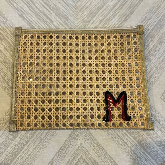 Bits and Pieces Sequins M Zippered Handmade Canage Straw Clutch - Picture 1 of 6